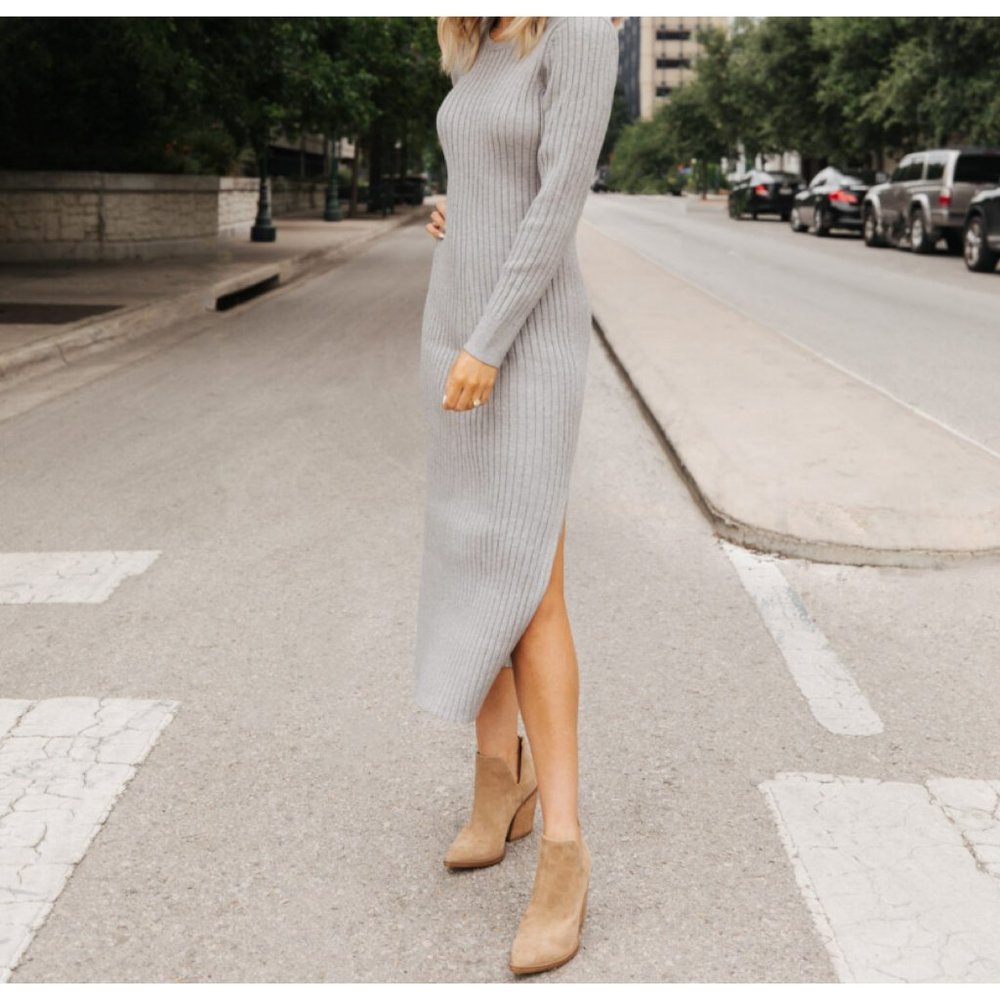 Wayf Gray Long Sleeve Dress
